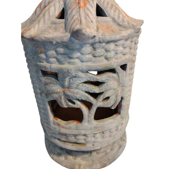 Tealight Party 7" Candle Holder Tropical Palm Asian Island Terracotta Pottery - Picture 2 of 12